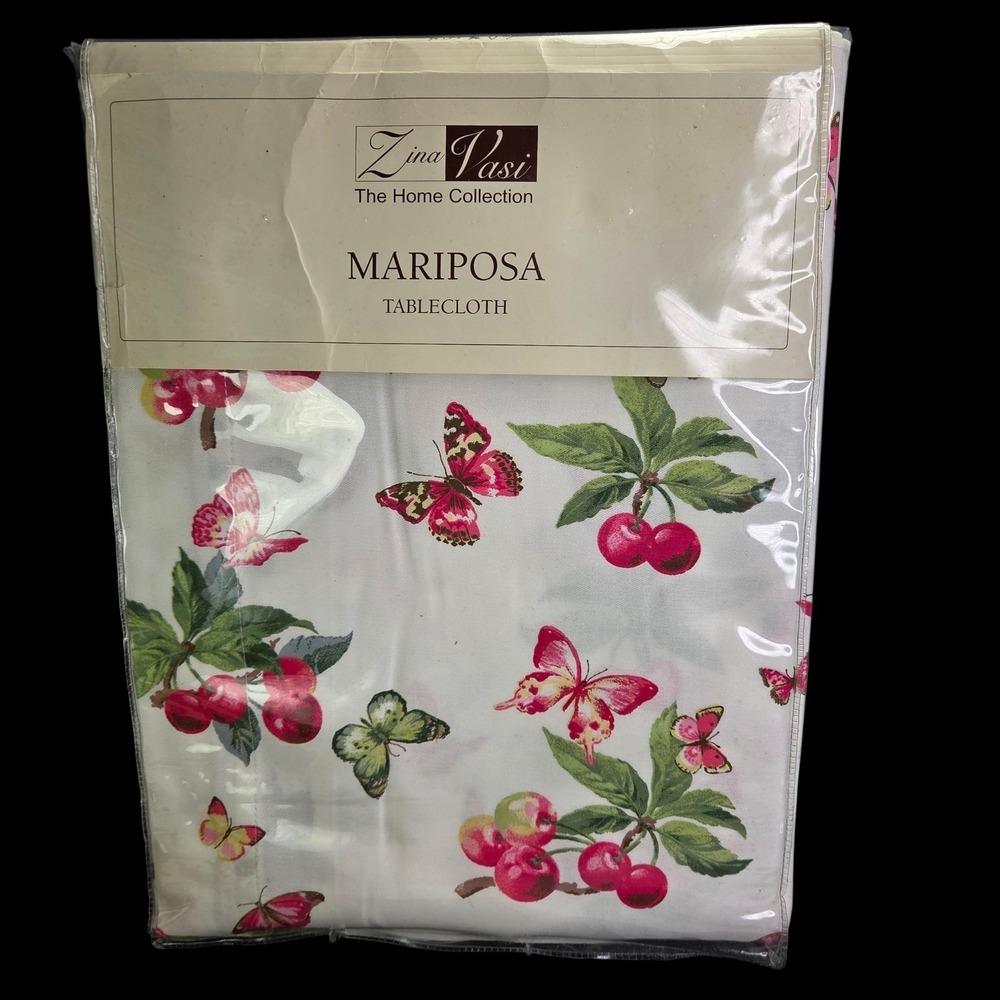 Cherries Butterfly Tablecloth 60 x 104 Oblong Summer Spring Red Cherry Green New